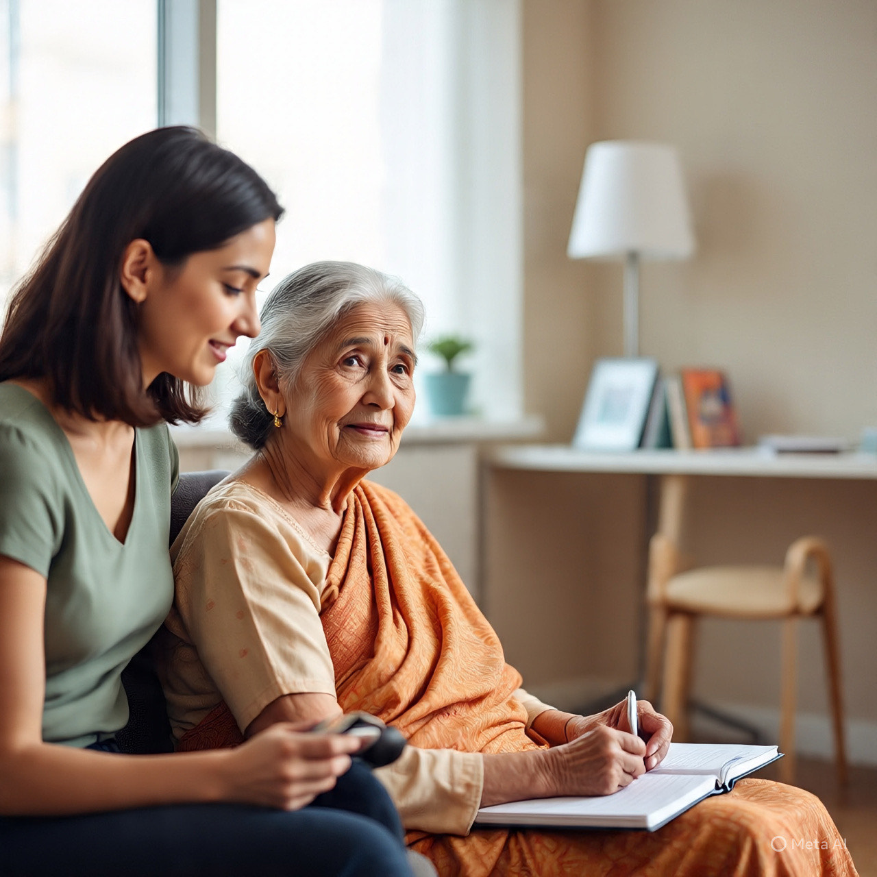 Elderly person looking out a window, representing cognitive decline